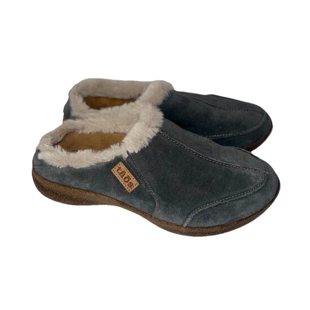 Taos Footwear Future Womens Gray Suede Faux Fur Slippers 9 Slip On Clogs